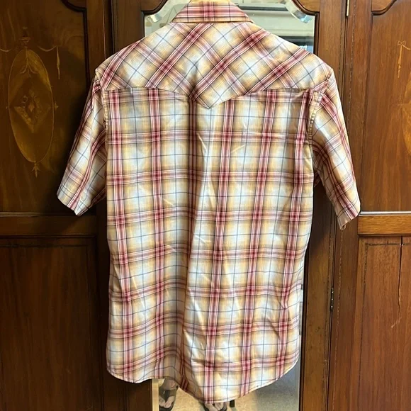 Wrangler western pearl snap shirt, men’s medium plaid short sleeve - Picture 4 of 6